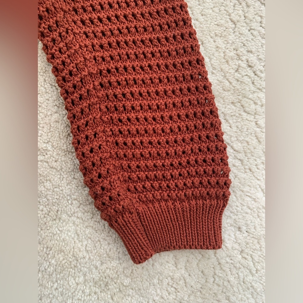 Doen Size Large Talia Knit Pima Cotton Sweater in Chile with Crochet Lace Collar - Picture 9 of 15